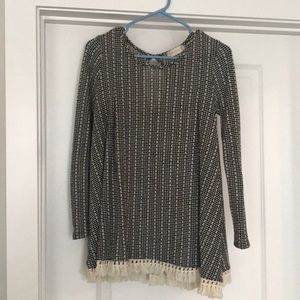 Black and white knit fringe sweater